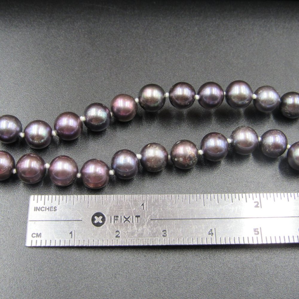 18" 10K Gold Small Dark Pearl Necklace Vintage - Picture 4 of 5